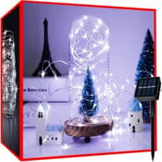 BigBuy Vízálló, napelemes karácsonyi fényfüzér 8 világítási móddal - 12 méter, hideg fehér (BB-11395)