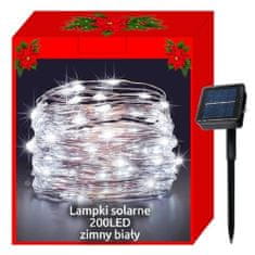BigBuy Vízálló, napelemes karácsonyi fényfüzér 8 világítási móddal - 22 méter, hideg fehér (BB-11398)