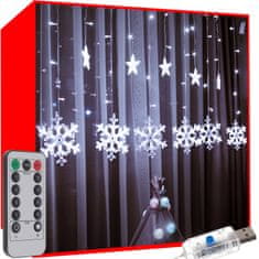 BigBuy 138 LED-es fényfüggöny csillagokkal és hópelyhekkel, kül-, és beltérre egyaránt - 2,5 x 1 m, hideg fehér (BB-19744)