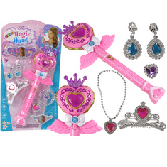BigBuy Tündérhercegnő kiegészítő szett kislányoknak - világító-zenélő varázspálcával, kivetítő funkcióval és királylányos ékszerekkel - rózsaszín (BBLPJ)
