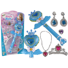 BigBuy Tündérhercegnő kiegészítő szett kislányoknak - világító-zenélő varázspálcával, kivetítő funkcióval és királylányos ékszerekkel - kék (BBLPJ)