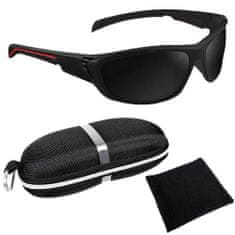 BigBuy Sötét színű polarizált napszemüveg UV szűrővel, tokkal és tisztító kendővel - sportos uniszex napszemüveg (BB-14115)