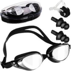 BigBuy Állítható méretű búvárszemüveg - tokkal, párásodás gátló és UV szűrő réteggel, orr- és füldugókkal (BB-6295)