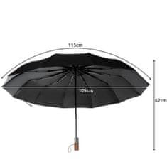 BigBuy Elegáns automata esernyő fa nyéllel és tároló huzattal - 115 cm, fekete (BB-19368)