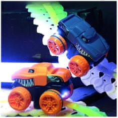 BigBuy 54 részes, kreatív, többféleképpen összerakható autópálya gyerekeknek 2 db dínós kisautóval - világít a sötétben (BBJ)