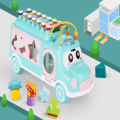 BigBuy 3 az 1-ben interaktív, készségfejlesztő zenélő kisbusz gyerekeknek - xilofonnal, színes gyöngyökkel, különféle formájú kockákkal (BBJ)