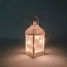 BigBuy Felakasztható beltéri dekor lámpás és éjjeli fény - fehér vázzal és világító csillagokkal - 22 x 10 x 10 cm (BB-20589)