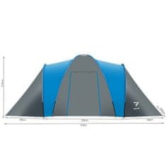 BigBuy 6 személyes, vízálló kemping turista sátor szúnyoghálóval és huzattal, praktikus táskában - 570 x 200 x 210cm cm (BB-12574)
