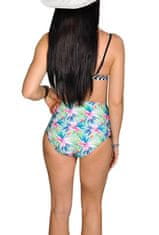 BigBuy Magas derekú két részes fürdőruha push up melltartóval Hawaii mintával és díszítő csíkokkal - divatos alakformáló bikini minden testalkatra - S méret (BB-8792)