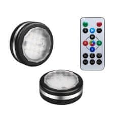 BigBuy 2 db-os mini RGB LED lámpa szett távirányítóval - kör alakú, színes hangulatvilágítás konyhába, hálószobába, nappaliba (BBV)