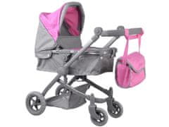 RAMIZ 2 az 1-ben játék babakocsi, megfordítható ülő- és fekvőrésszel, táskával szürke-rózsaszín színben 45 x 37 x 14 cm