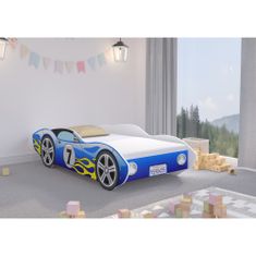 Wooden Toys CORVETTA autós gyerekágy 160x80cm kék - ajándék matraccal