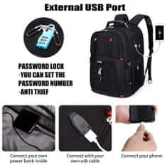 Dollcini Laptop hátizsák, unisex, vízálló hátizsák, üzleti munkatáska USB töltőporttal, 17"-es számítógéphez illeszkedik, fekete