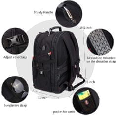 Dollcini Laptop hátizsák, unisex, vízálló hátizsák, üzleti munkatáska USB töltőporttal, 17"-es számítógéphez illeszkedik, fekete