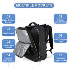 Dollcini Laptop hátizsák, Uniszex, Vízálló hátizsák, Üzleti munkatáska, 15.6"-os számítógép elfér, fekete