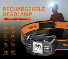 SupFire Supfire HL75-S LED-es fejlámpa 5W, 350lm, USB-C, Li-ion