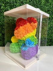 BigBuy Rózsamaci – szivárvány színű, rózsákkal kirakott plüss mackó díszdobozban – 25 cm (BBL)