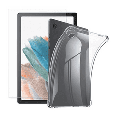 TokShop Samsung Galaxy Tab A8 10.5 (2021) SM-X200 / X205, Szilikon tok, + képernyővédő üveg, közepesen ütésálló, légpárnás sarok, átlátszó (RS113244)