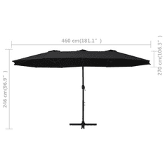 fekete kültéri napernyő alumíniumrúddal 460 x 270 cm