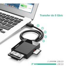 Ugreen CR125 4 az 1-ben USB 3.0 kártyaolvasó 0.5m, fekete (30333B) (30333B)