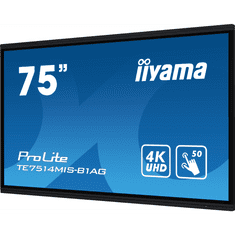 iiyama TE7514MIS-B1AG tartalomszolgáltató (signage) kijelző Interaktív síkképernyő 190,5 cm (75") LCD Wi-Fi 435 cd/m² 4K Ultra HD Fekete Érintőképernyő Beépített processzor Android 24/7 (TE7514MIS-B1AG)