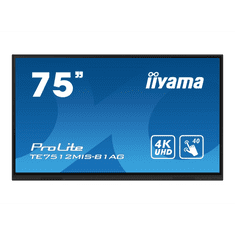iiyama PROLITE Laposképernyős digitális reklámtábla 190,5 cm (75") Wi-Fi 400 cd/m² 4K Ultra HD Fekete Érintőképernyő Beépített processzor Android 11 16/7 (TE7512MIS-B1AG)
