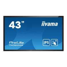 iiyama T4362AS-B1 tartalomszolgáltató (signage) kijelző Interaktív síkképernyő 108 cm (42.5") IPS 500 cd/m² 4K Ultra HD Fekete Érintőképernyő Beépített processzor Android 8.0 24/7 (T4362AS-B1)