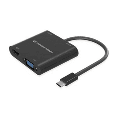 Conceptronic DONN09B video átalakító kábel 0,2 M USB C-típus HDMI + VGA (D-Sub) + USB Type-A + 3.5mm Fekete (DONN09B)