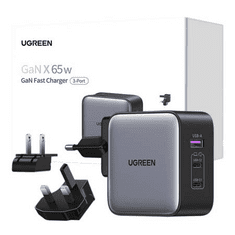Ugreen 65W Nexode GaN Headset, Mobiltelefon, Laptop, Okosóra, Táblagép Szürke USB Gyorstöltés Beltéri (90409)