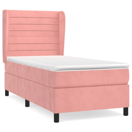 Vidaxl rózsaszín bársony rugós ágy matraccal 90 x 190 cm (3129248)