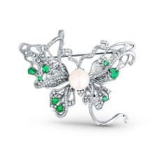 JwL Luxury Pearls Gyönyörű bross Pillangó 2 az 1-ben valódi gyönggyel és cirkónium kővel JL0845