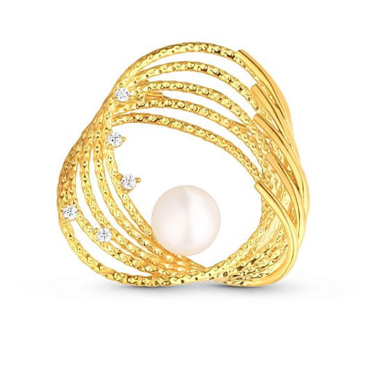 JwL Luxury Pearls Aranyozott gyöngy bross igazgyönggyel és cirkónium kövekkel JL0846