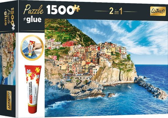 Trefl 2 az 1-ben puzzle készlet Manarola, Liguria, Olaszország 1500 darabos, ragasztóval