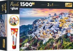 Trefl 2 az 1-ben puzzle készlet Santorini gyönyörű szigete, Görögország 1500 darab ragasztóval