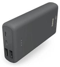 Hama powerbank Supreme 20HD, 20000 mAh, 3 A, 3 kimenet: 1x USB-C, 2x USB-A, micro USB/USB-C bemenet, szürke színű