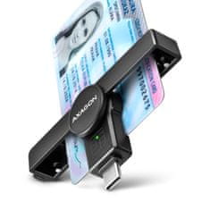 AXAGON CRE-SMPC, USB-C PocketReader érintőkártya olvasó Smart card (eCitizen, eID kliens)
