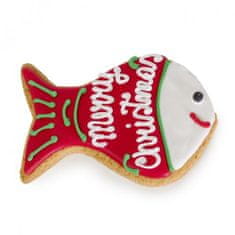 COBBYS PET Lazac ízű, hal formájú karácsonyi keksz macskáknak ajándékcsomagban 73g / 10 cm