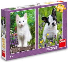 DINO Puzzle Bulldog és kiscica 2x48 darab