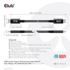 Club 3D USB4 Gen3x2 Type C 8K60Hz UHD Power Delivery 240W kábel, (M/M), 300cm (CAC-1579)