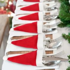 HOME & MARKER® Mikulás kalap karácsonyi dekorációs asztaldísz, mikulás dekorációs evőeszköztartó, asztali mikulás dísz, karácsonyi dekoráció ünnepi asztalra (6 darab) | FORKMAS