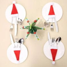 HOME & MARKER® Mikulás kalap karácsonyi dekorációs asztaldísz, mikulás dekorációs evőeszköztartó, asztali mikulás dísz, karácsonyi dekoráció ünnepi asztalra (6 darab) | FORKMAS