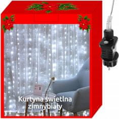 Malatec Újévi fényfüggöny 300 LED hideg fehér 3m - 8 funkciós