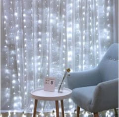 Malatec Újévi fényfüggöny 300 LED hideg fehér 3m - 8 funkciós