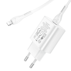 Hoco hálózati töltő adapter Type-C bemenettel + 1 m-es Type-C - Lightning kábel - 25W - N22 Charger Set PD + QC - fehér (HC600682)