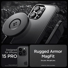 Spigen Apple iPhone 15 Pro ütésálló hátlap - Rugged Armor MagSafe - fekete (SP750349)