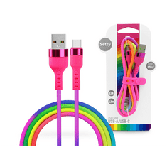 setty. USB - USB Type-C adat- és töltőkábel 1,2 m-es vezetékkel - Rainbow -5V/2,1A (SE094179)