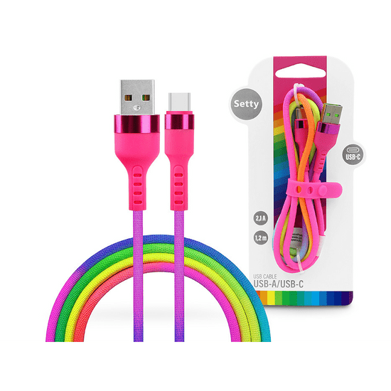 setty. USB - USB Type-C adat- és töltőkábel 1,2 m-es vezetékkel - Rainbow -5V/2,1A (SE094179)