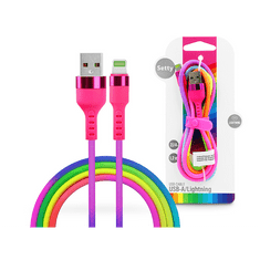 setty. USB - Lightning adat- és töltőkábel 1,2 m-es vezetékkel - Rainbow - 5V/2,1A (SE094162)