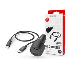 Hama szivargyújtó töltő adapter USB + Type-C bemenettel + Type-C - Type-C kábel - 32W - Car Charger Kit with USB-C/USB-A - PD/QC 2.0 / 3.0 - fekete (201693)