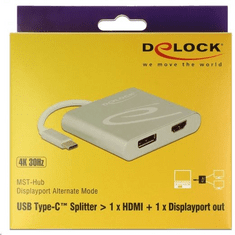 DELOCK USB Type-C (DP alternatív mód támogatás) > 1 db HDMI + 1 db Displayport elosztó (87716) (87716)